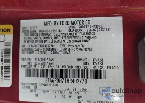 2017 Ford Fusion Se z USA, uszkodzony, nr VIN 3FA6P0H71HR402778